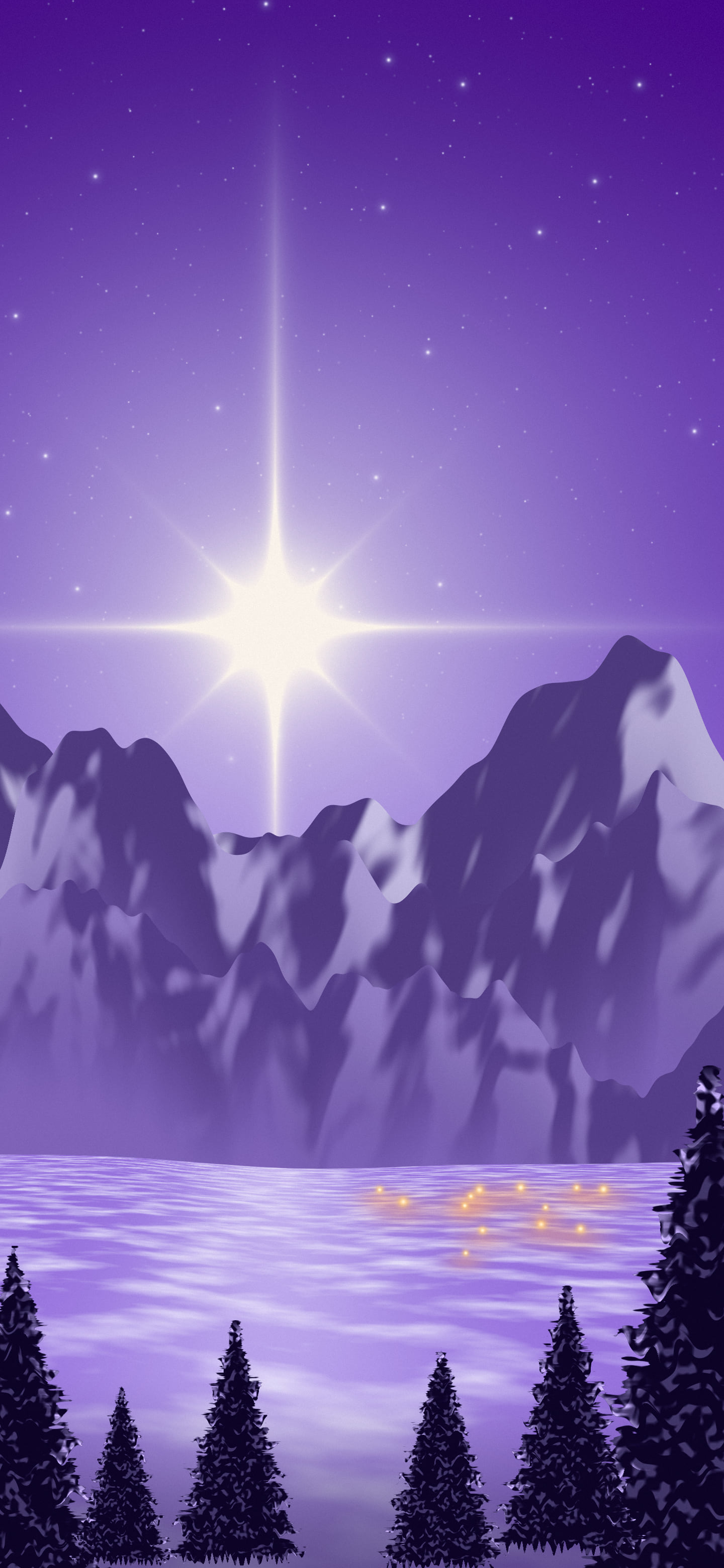 Purple Christmas Star over Mountains wallpaper for iPhone and Android