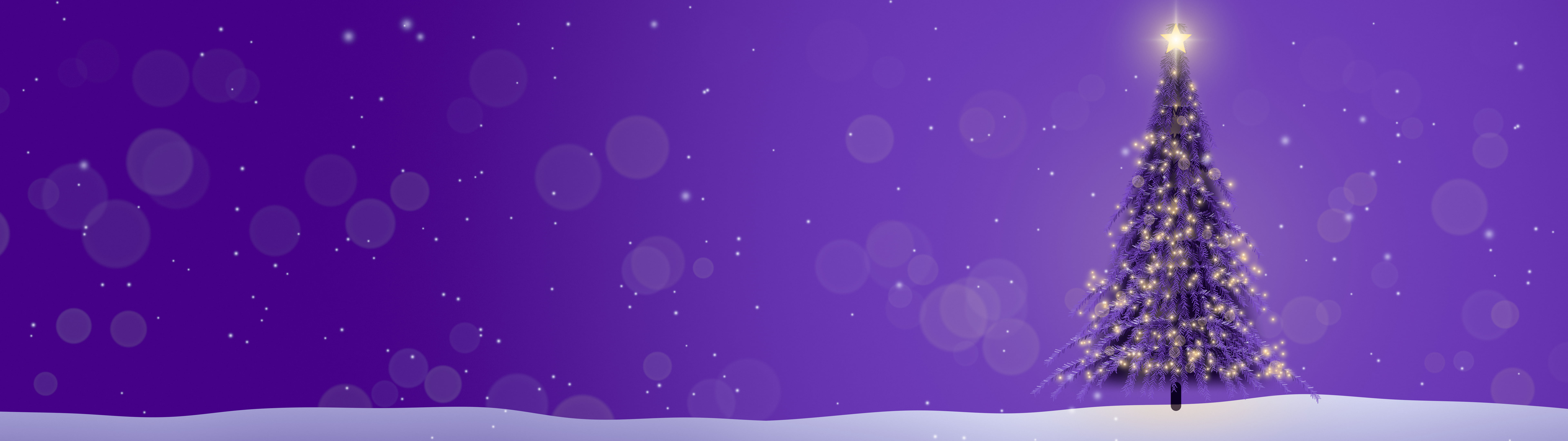 Purple Christmas Tree dual monitor wallpaper, 7680 × 2160