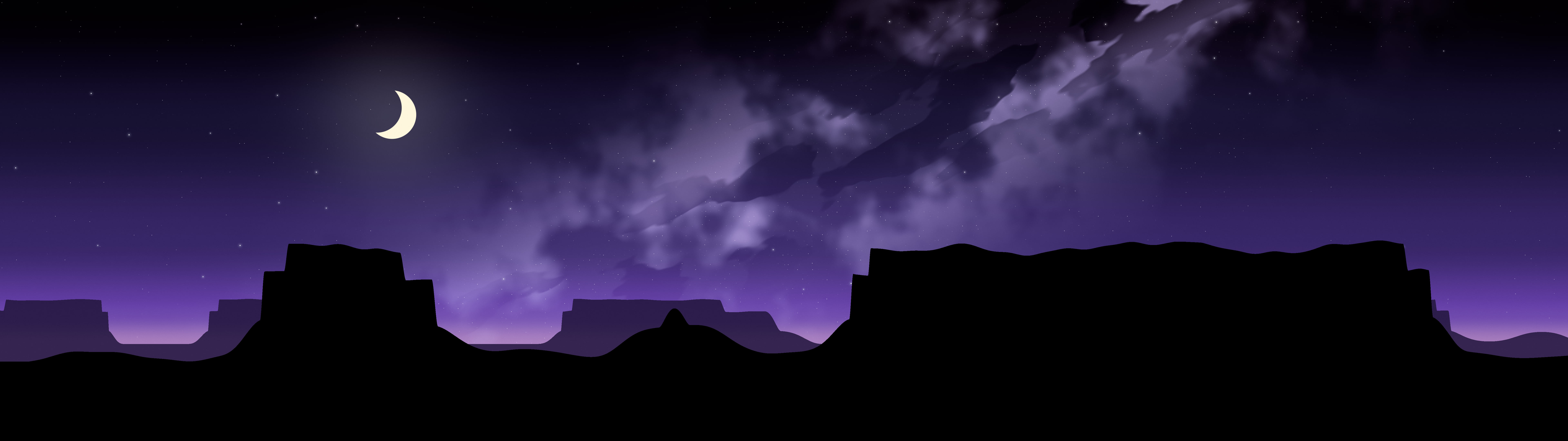 Purple Desert Night Sky dual monitor wallpaper, 7680 × 2160