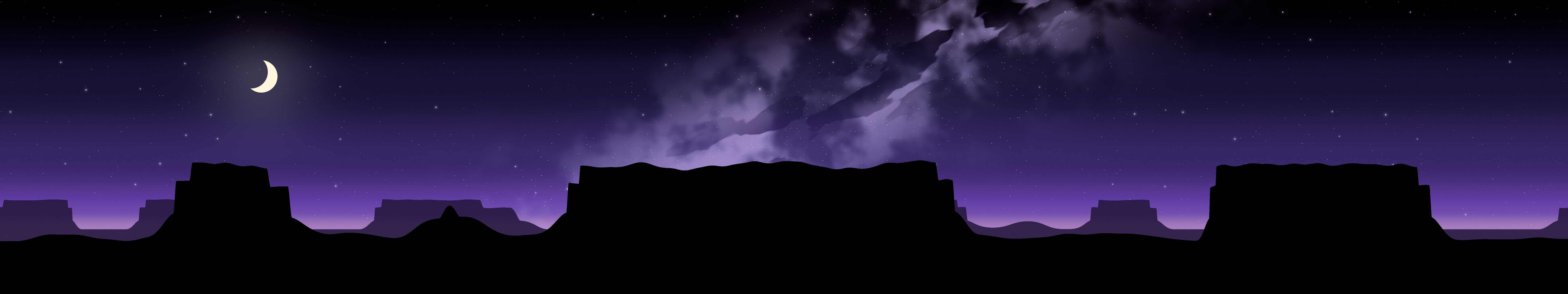 Purple Desert Night Sky triple monitor wallpaper, 7680 × 1440