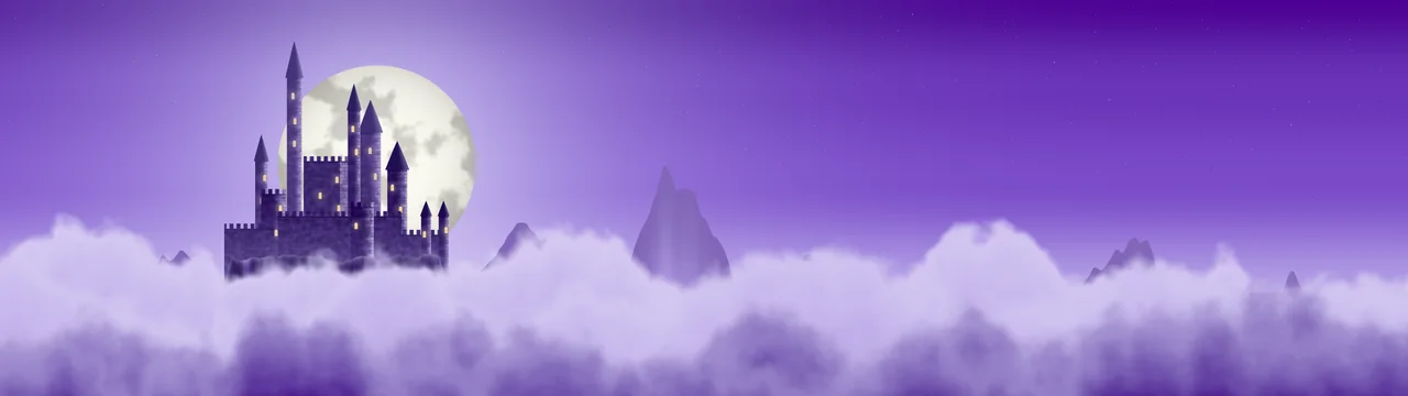 Purple Fantasy Castle in the Clouds dual monitor wallpaper, 7680 × 2160