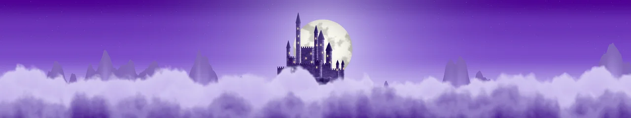 Purple Fantasy Castle in the Clouds triple monitor wallpaper, 7680 × 1440