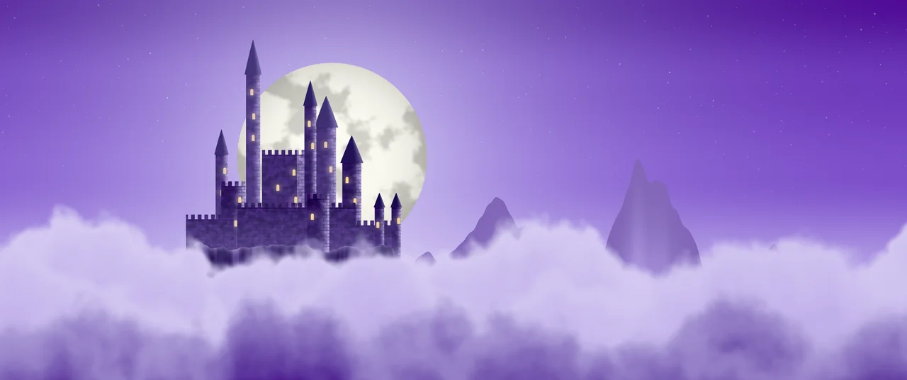 Purple Fantasy Castle in the Clouds ultrawide wallpaper, 3440 × 1440