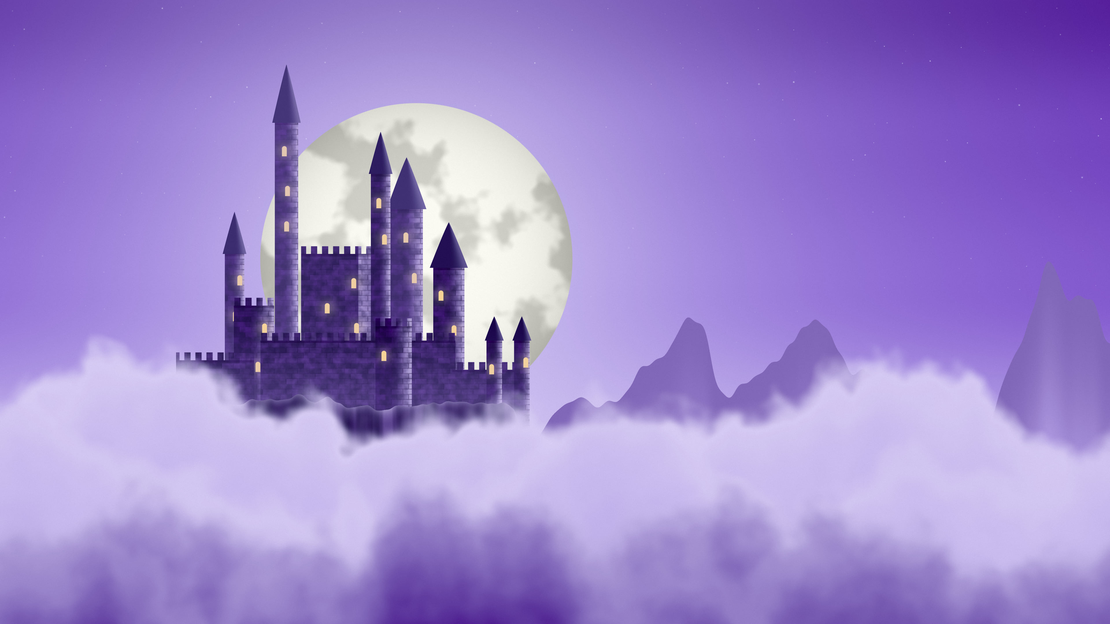 Purple Fantasy Castle in the Clouds desktop wallpaper in 4K