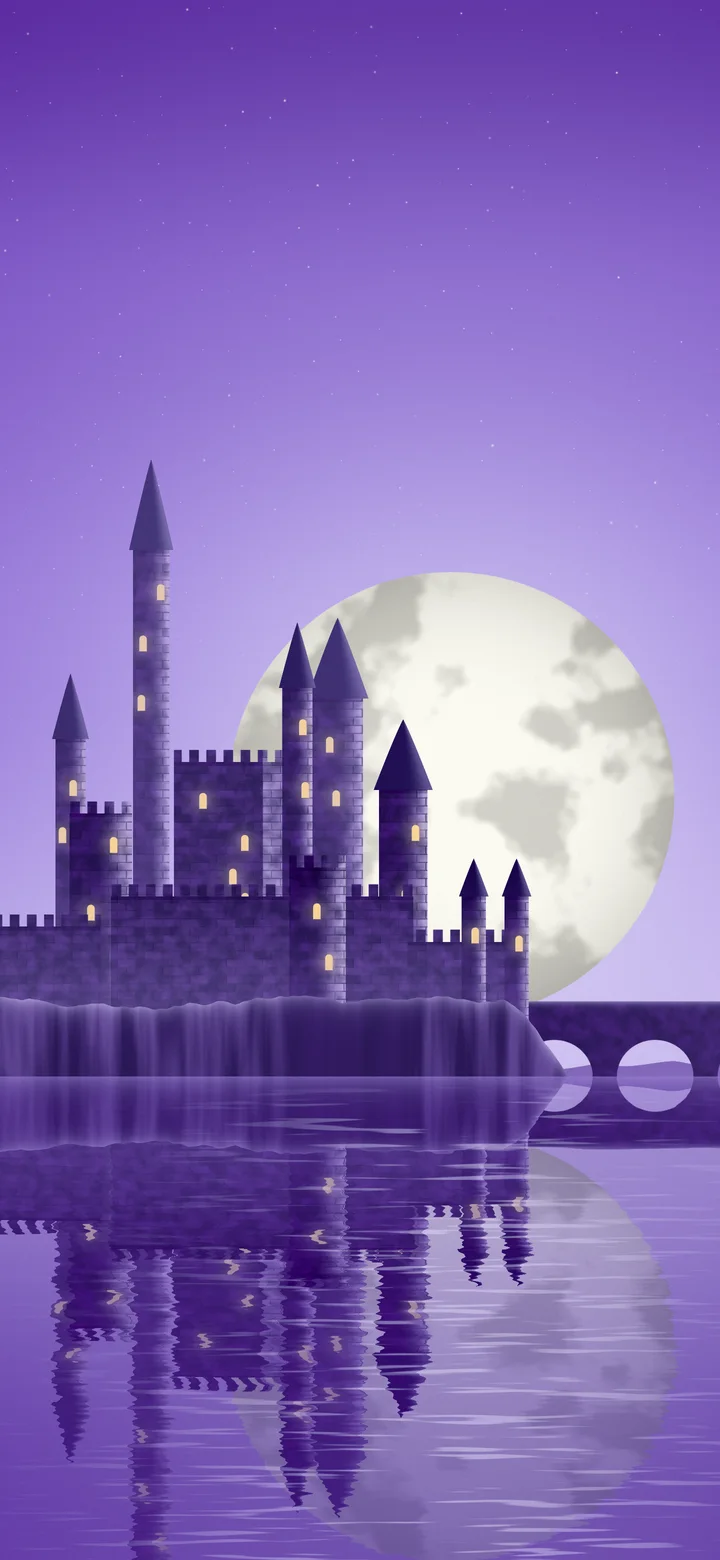Purple Fantasy Castle on a Lake wallpaper for iPhone and Android
