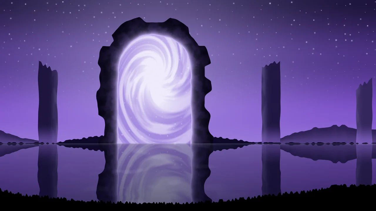 Purple Fantasy Stone Portal desktop wallpaper in 4K
