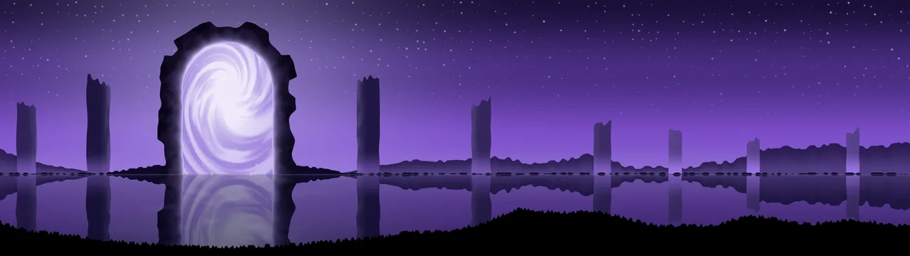 Purple Fantasy Stone Portal dual monitor wallpaper, 7680 × 2160