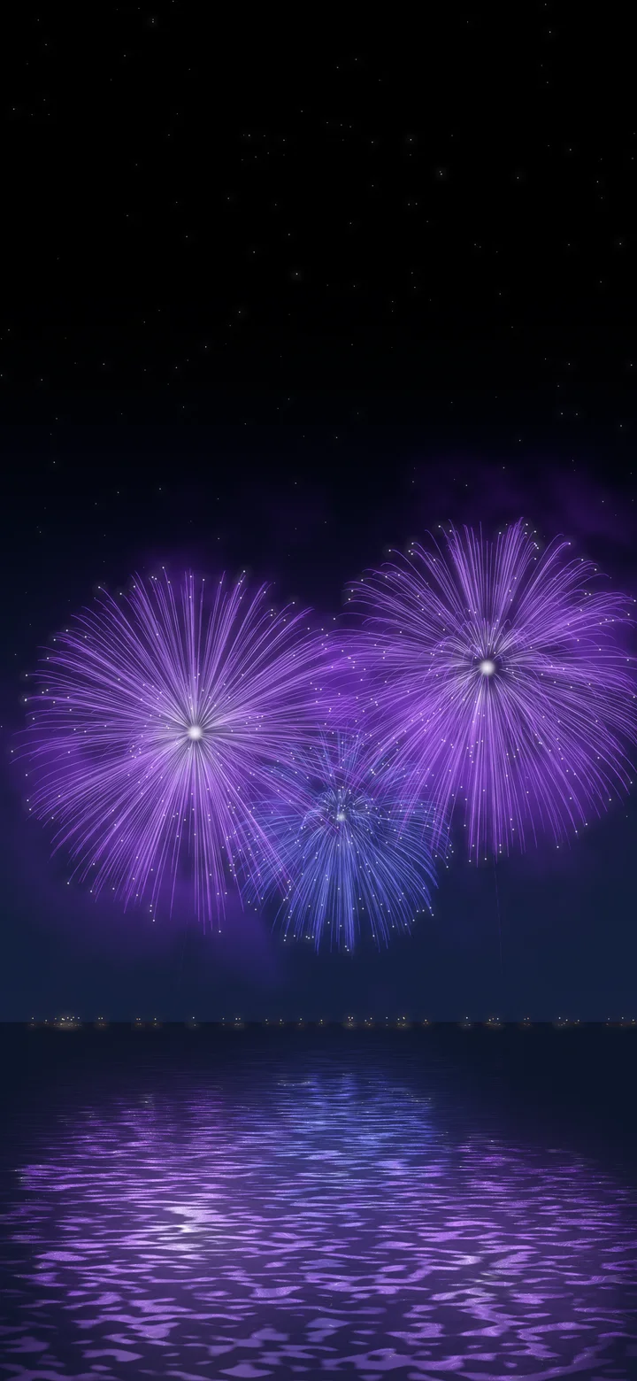 Purple Fireworks Over Water wallpaper for iPhone and Android