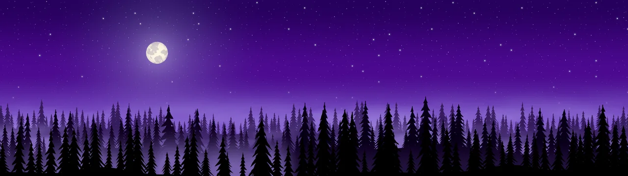 Purple Forest at Night dual monitor wallpaper, 7680 × 2160