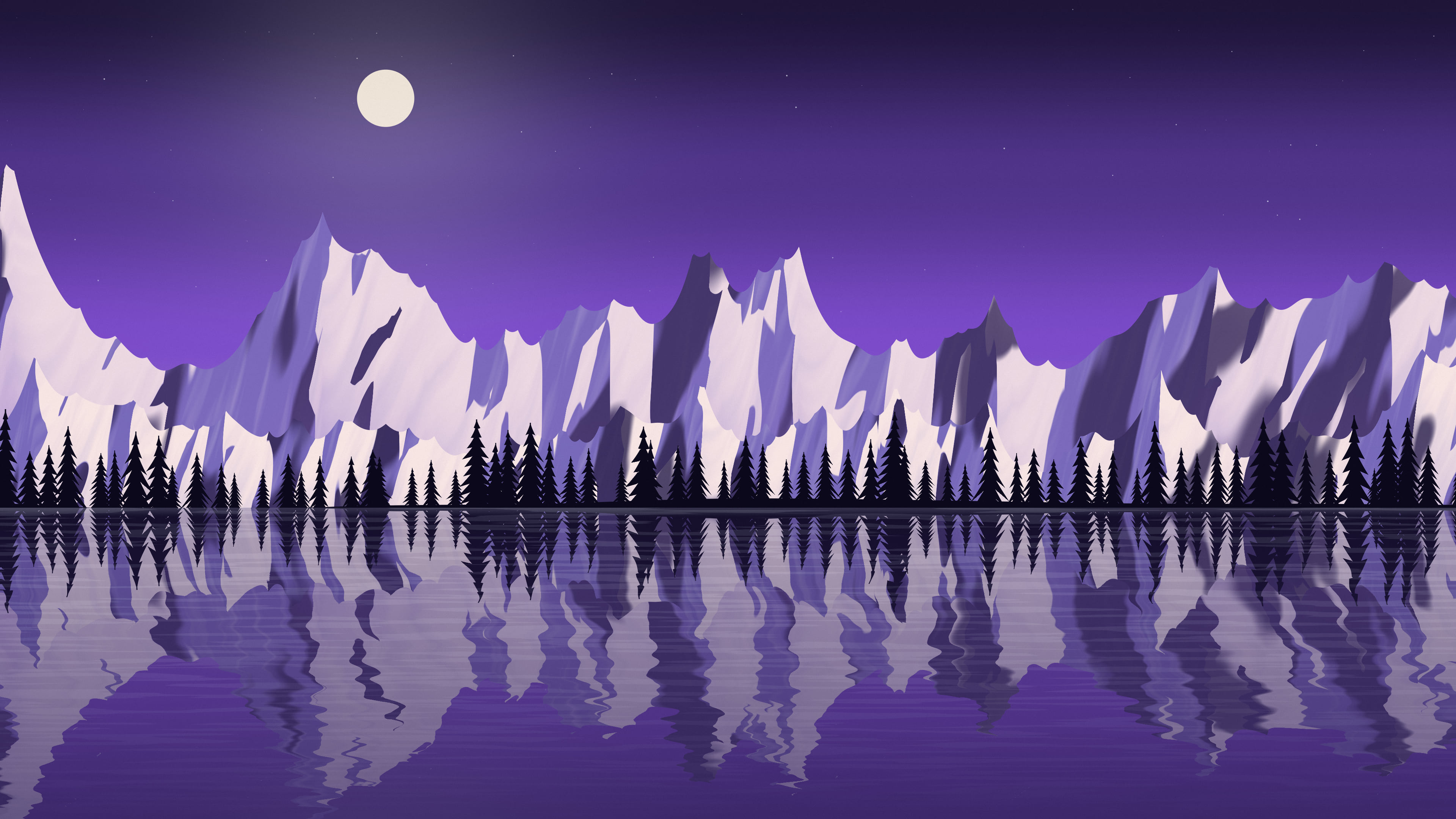 Purple Frozen Mountain Lake desktop wallpaper in 4K