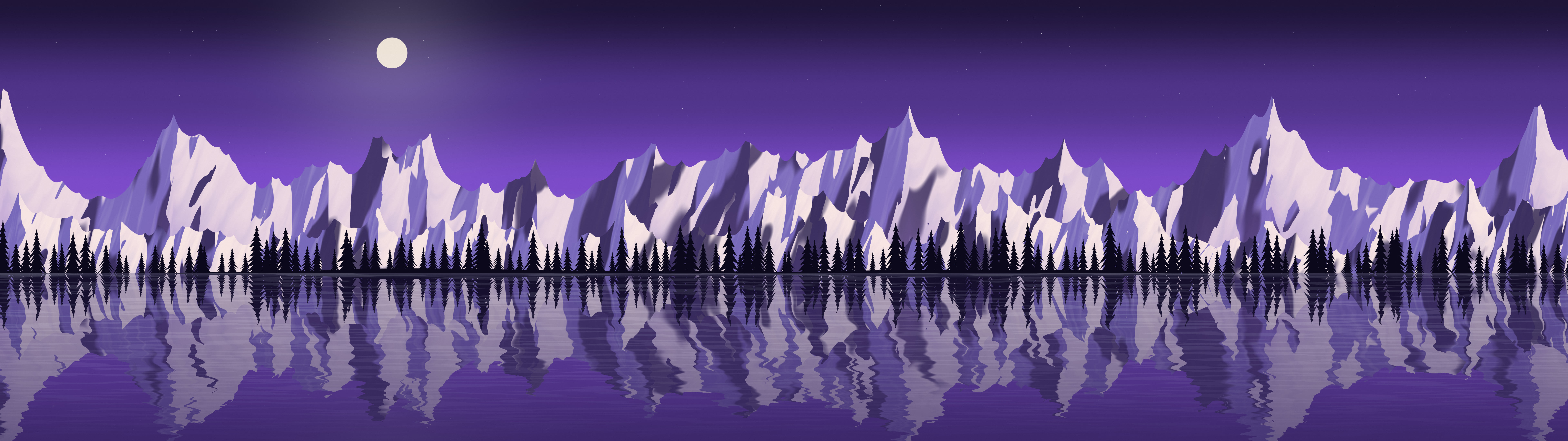 Purple Frozen Mountain Lake dual monitor wallpaper, 7680 × 2160
