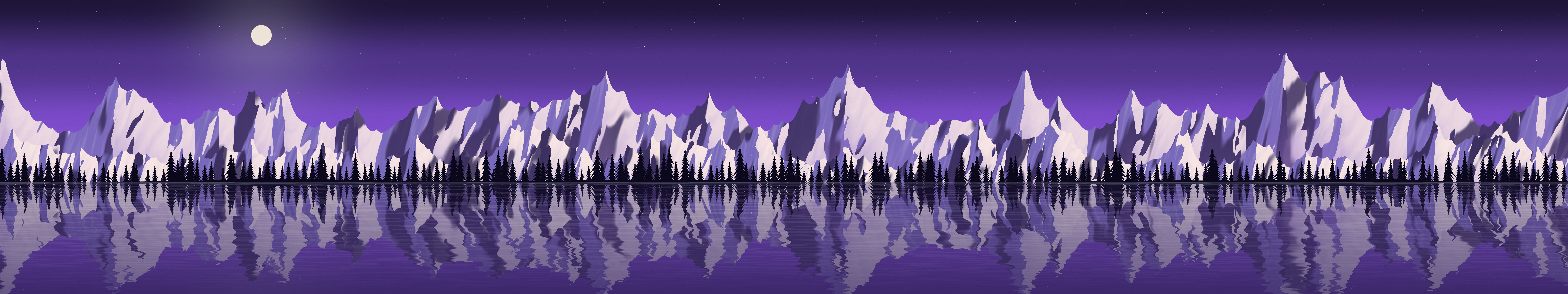 Purple Frozen Mountain Lake triple monitor wallpaper, 7680 × 1440