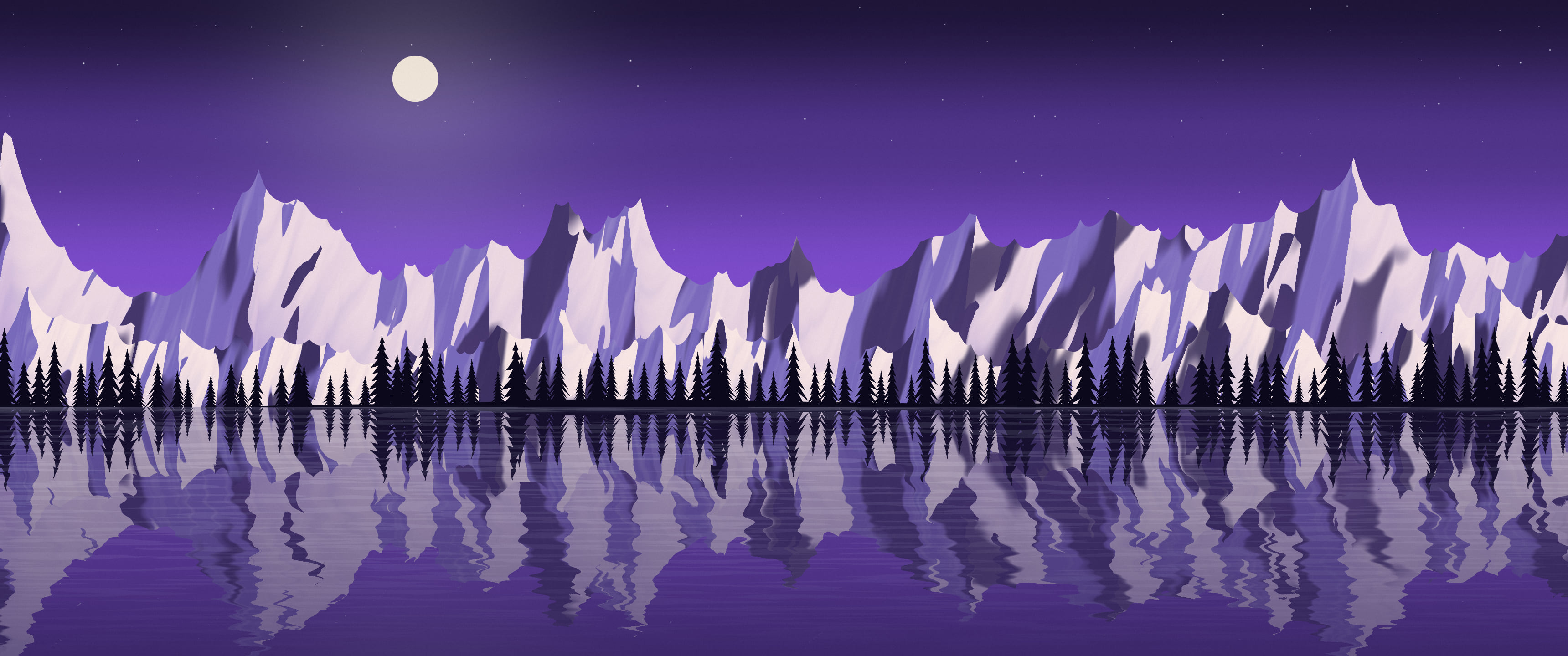Purple Frozen Mountain Lake ultrawide wallpaper, 3440 × 1440