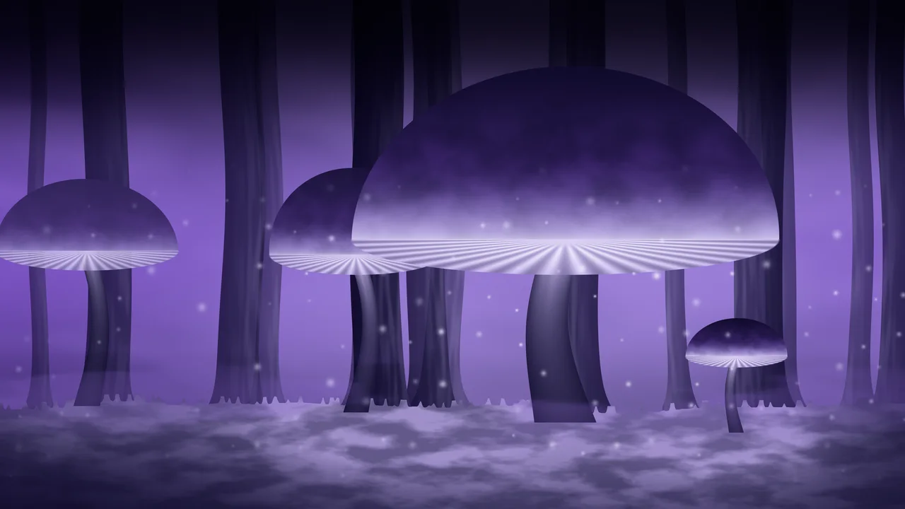 Purple Glowing Mushroom Forest desktop wallpaper in 4K