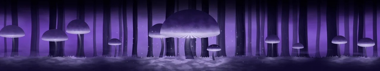 Purple Glowing Mushroom Forest triple monitor wallpaper, 7680 × 1440