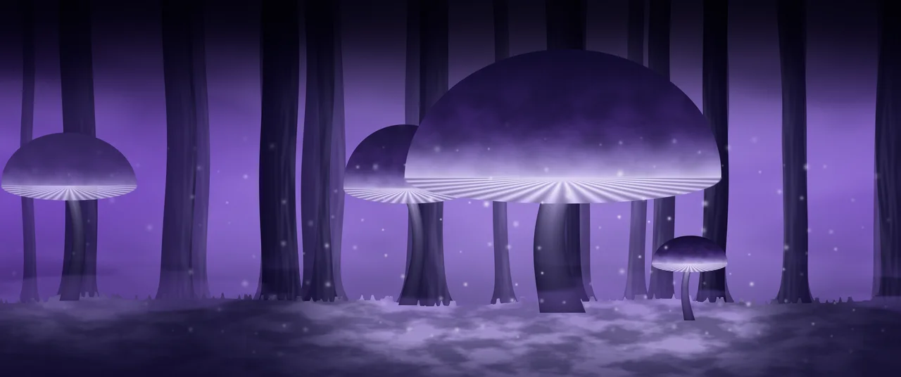 Purple Glowing Mushroom Forest ultrawide wallpaper, 3440 × 1440