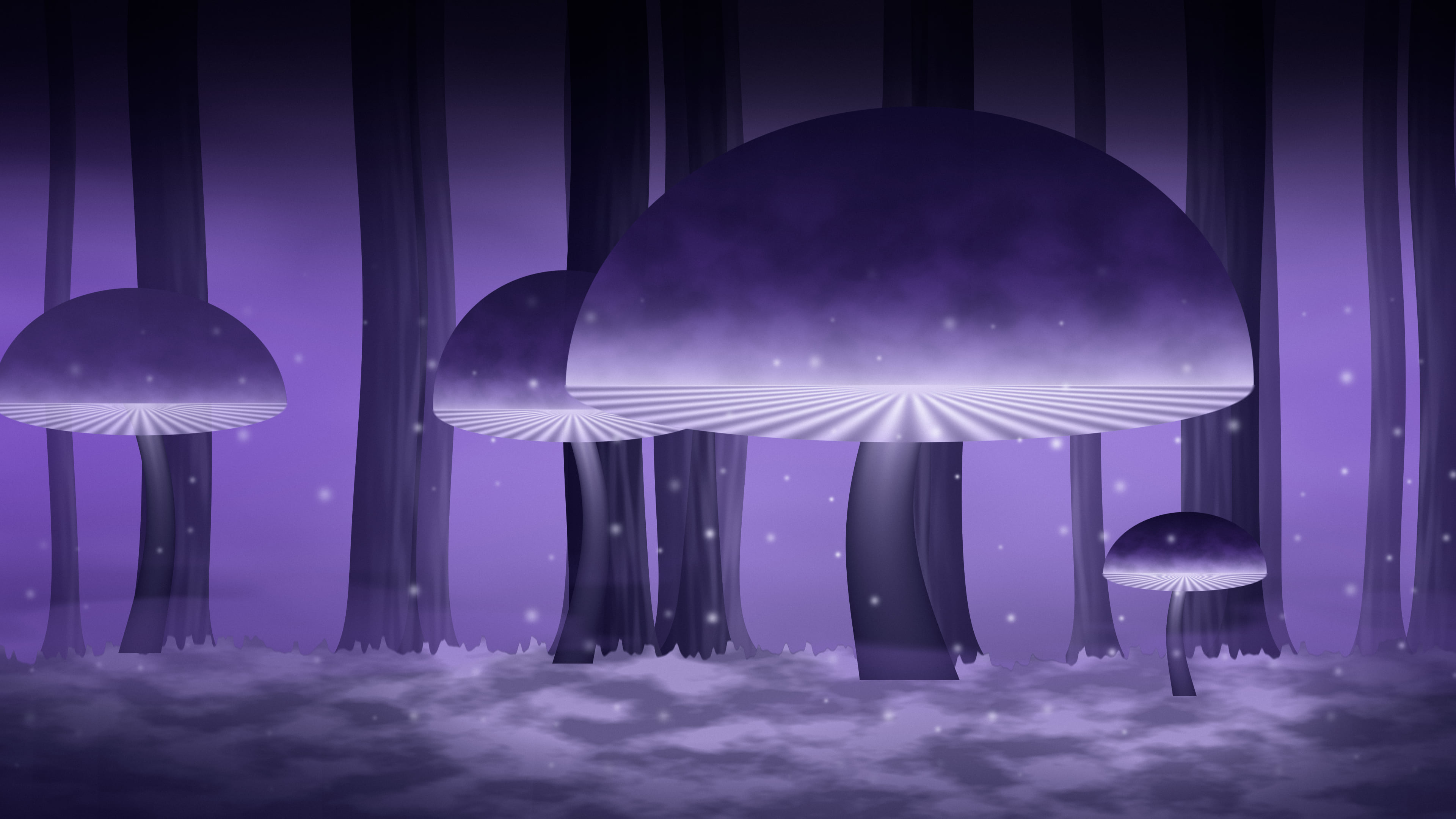 Purple Glowing Mushroom Forest desktop wallpaper in 4K