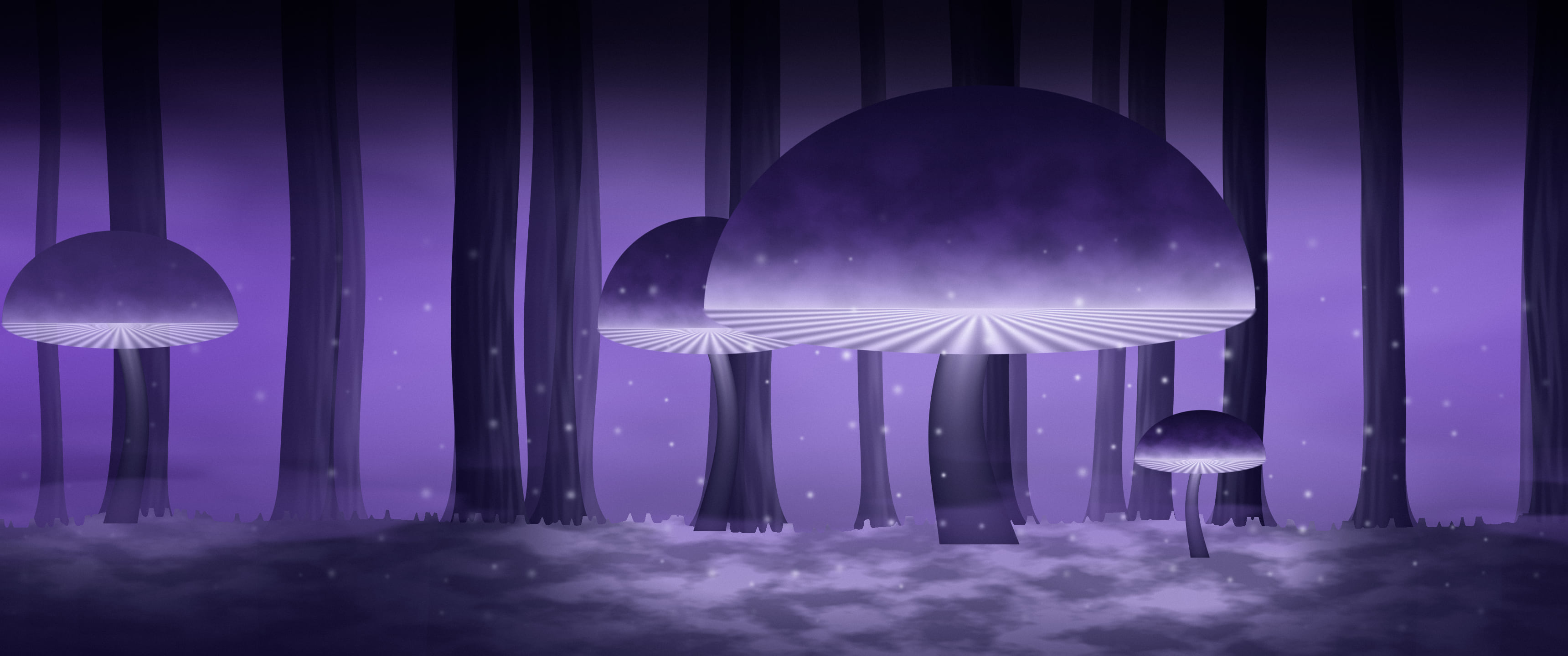 Purple Glowing Mushroom Forest ultrawide wallpaper, 3440 × 1440