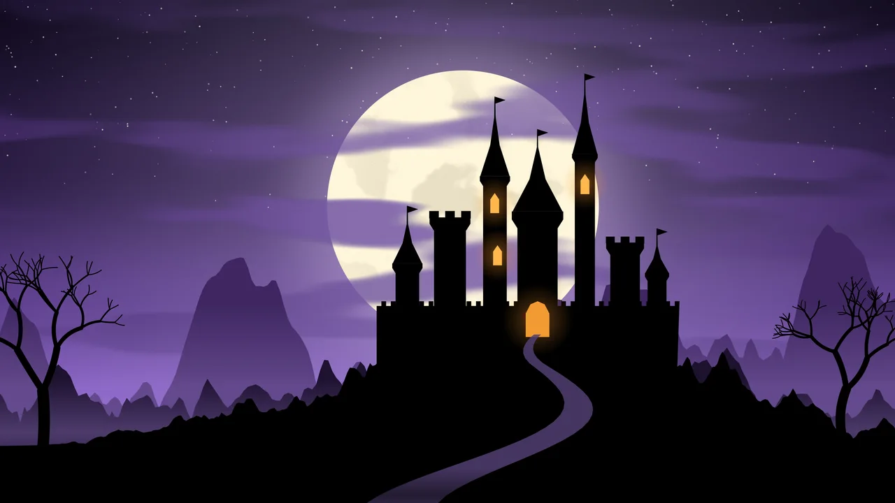 Purple Haunted Castle desktop wallpaper in 4K