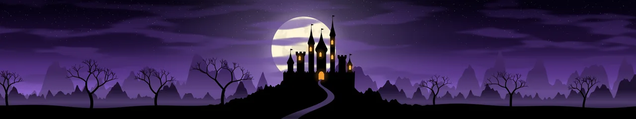 Purple Haunted Castle triple monitor wallpaper, 7680 × 1440