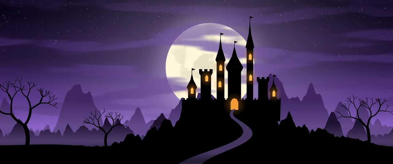 Purple Haunted Castle ultrawide wallpaper, 3440 × 1440