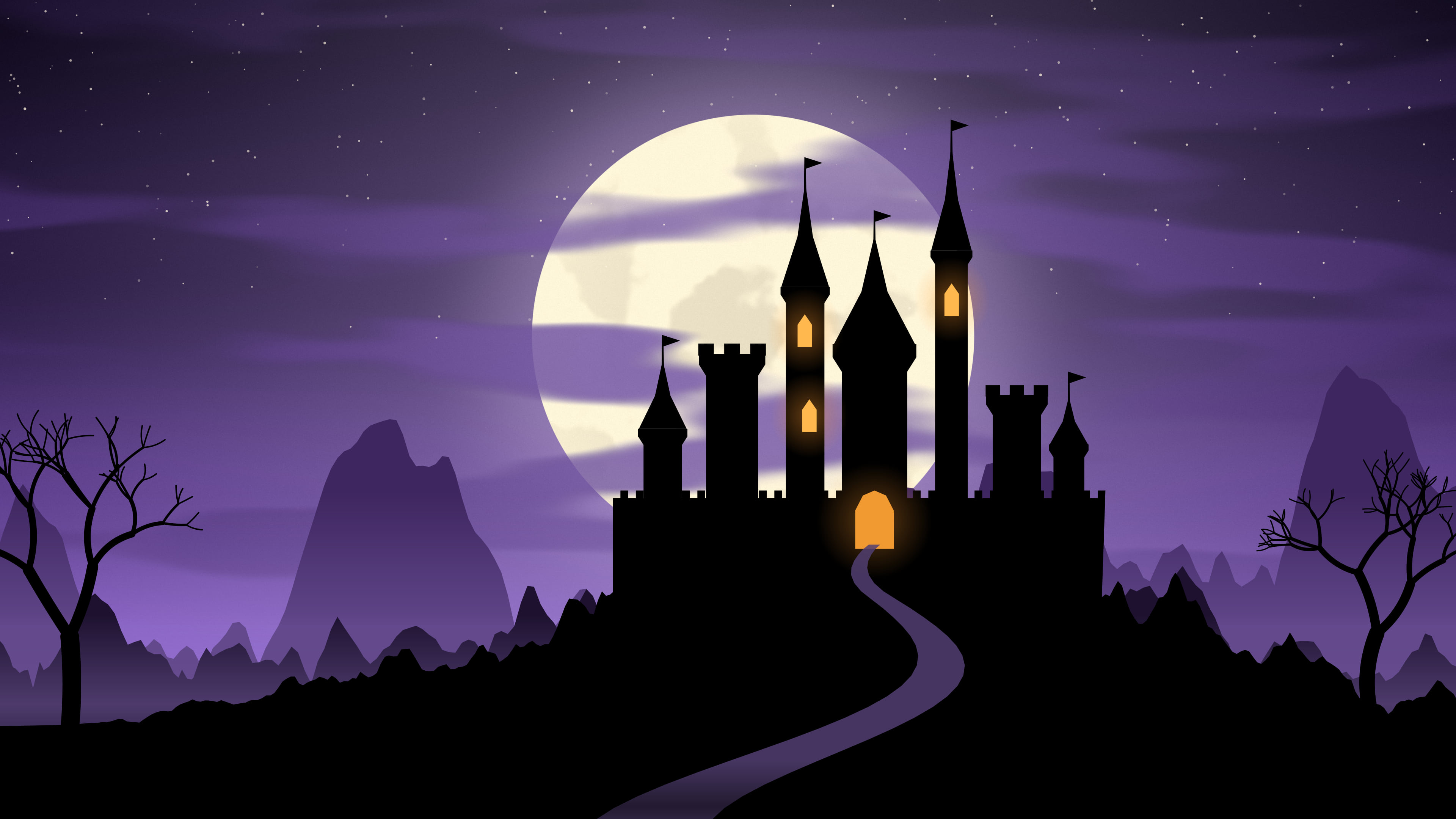 Purple Haunted Castle desktop wallpaper in 4K