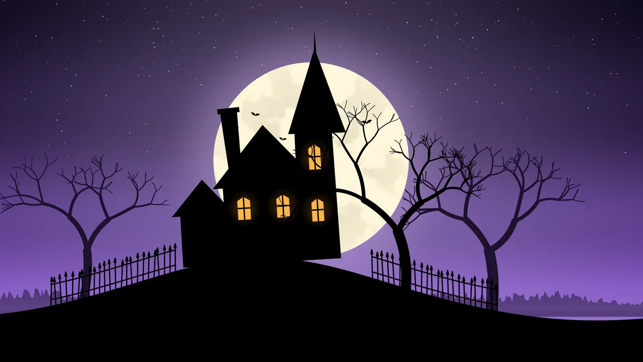 Purple Haunted House desktop wallpaper in 4K