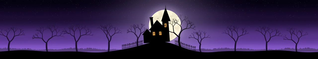 Purple Haunted House triple monitor wallpaper, 7680 × 1440