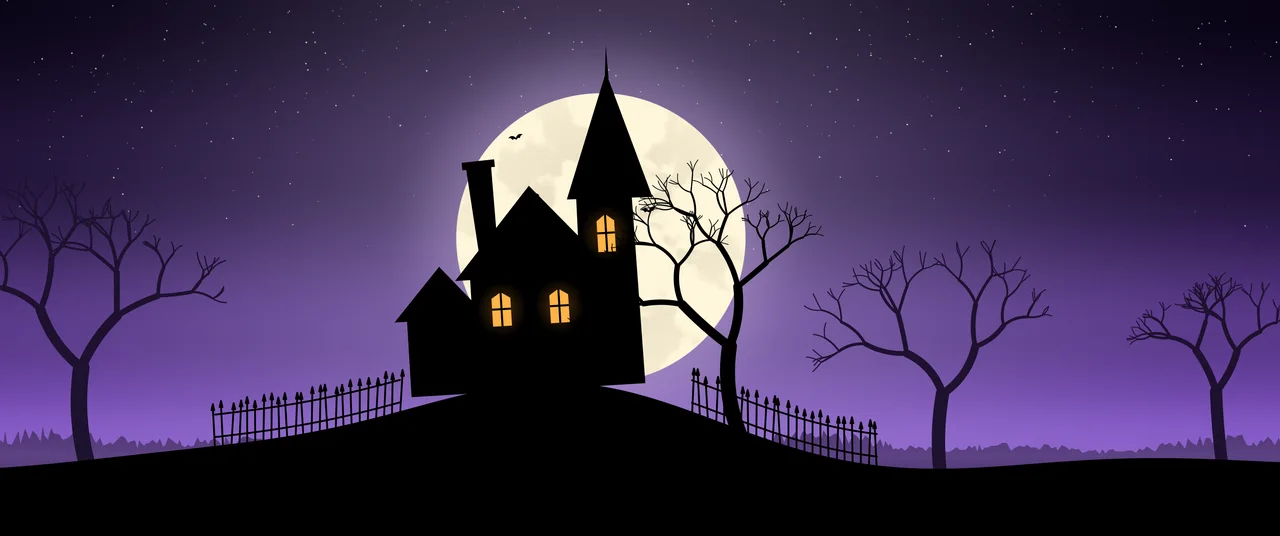 Purple Haunted House ultrawide wallpaper, 3440 × 1440