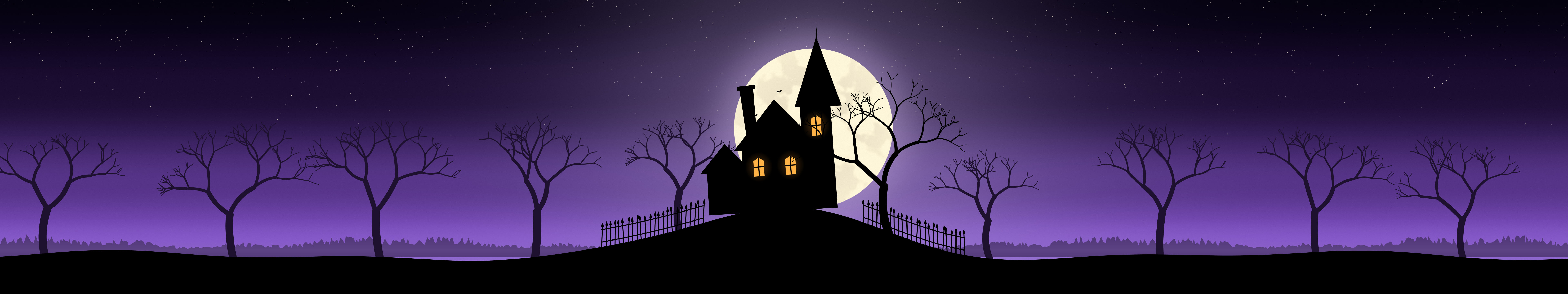 Purple Haunted House triple monitor wallpaper, 7680 × 1440