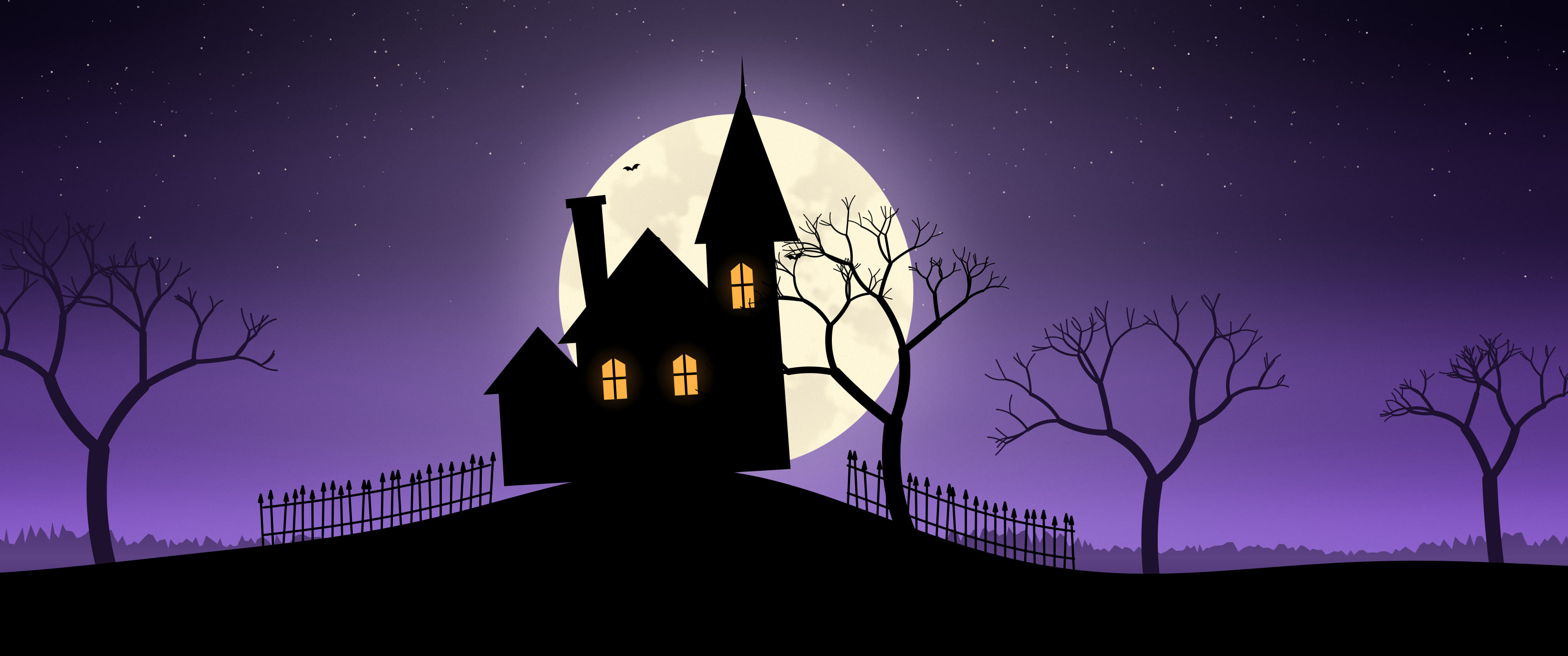 Purple Haunted House ultrawide wallpaper, 3440 × 1440