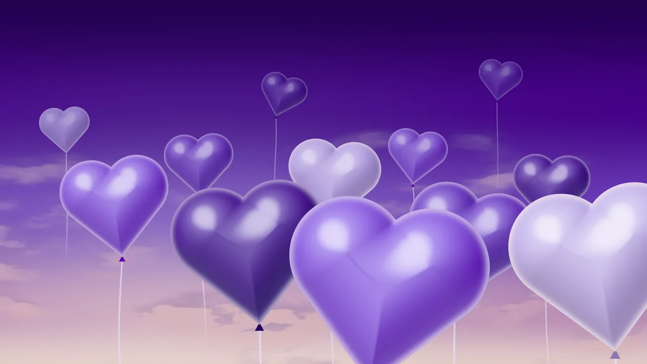 Purple Heart Balloons desktop wallpaper in 4K