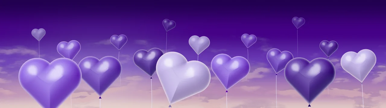Purple Heart Balloons dual monitor wallpaper, 7680 × 2160