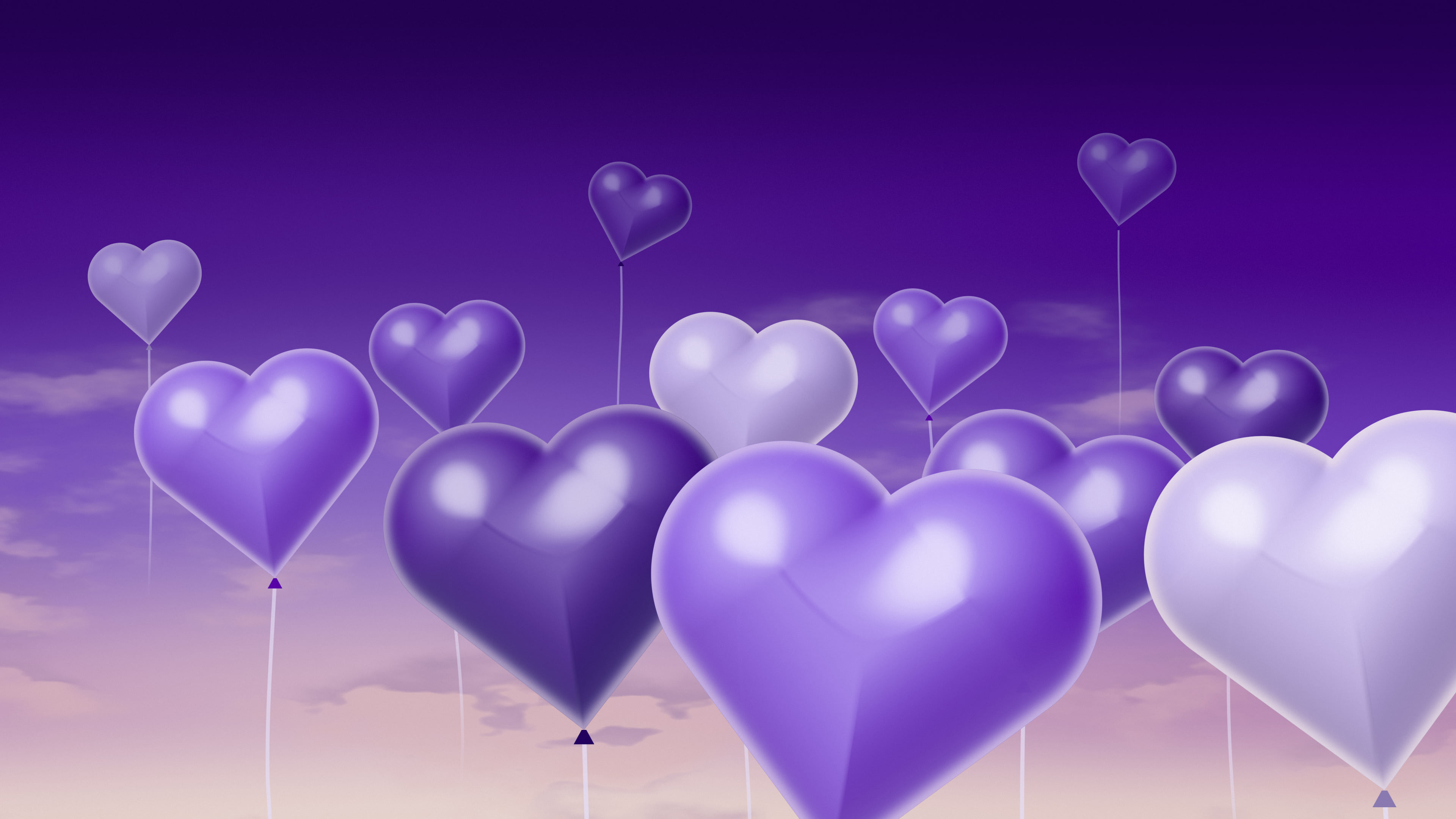 Purple Heart Balloons desktop wallpaper in 4K