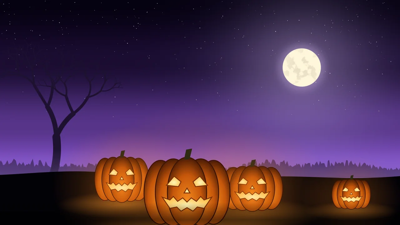 Purple Jack O Lantern Pumpkins desktop wallpaper in 4K