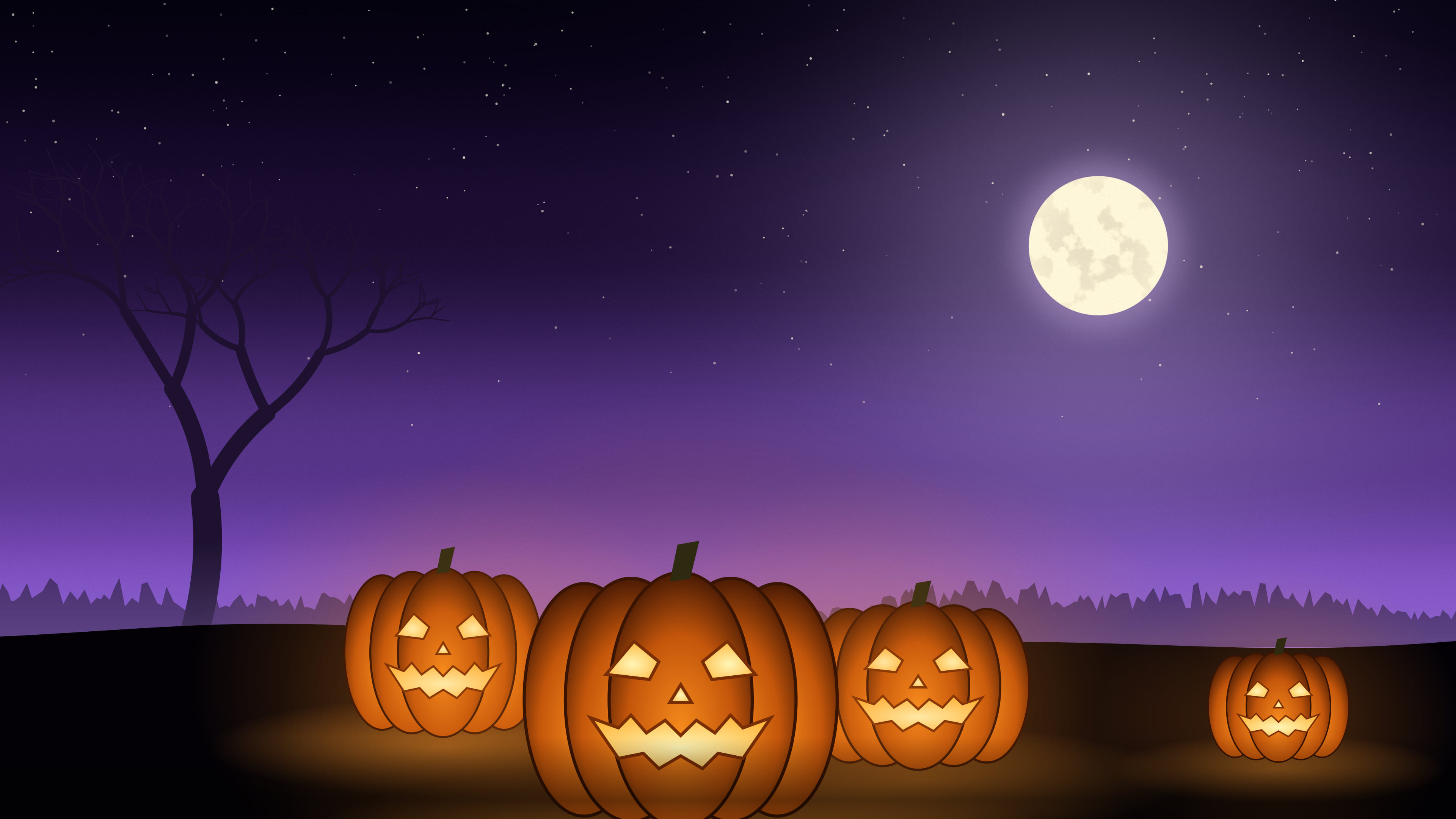 Purple Jack O Lantern Pumpkins desktop wallpaper in 4K