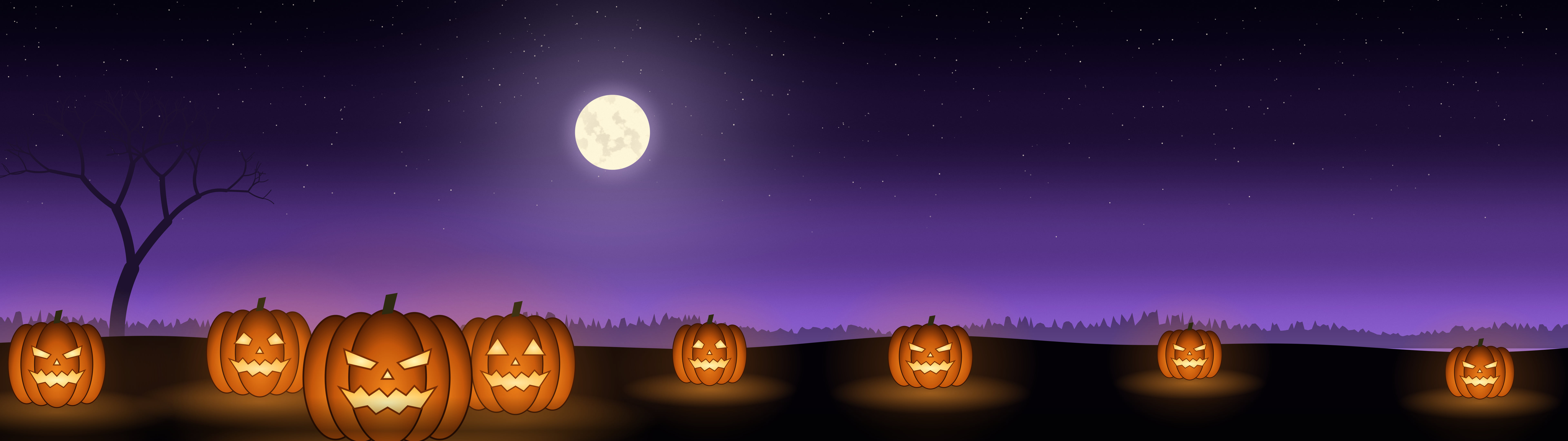 Purple Jack O Lantern Pumpkins dual monitor wallpaper, 7680 × 2160