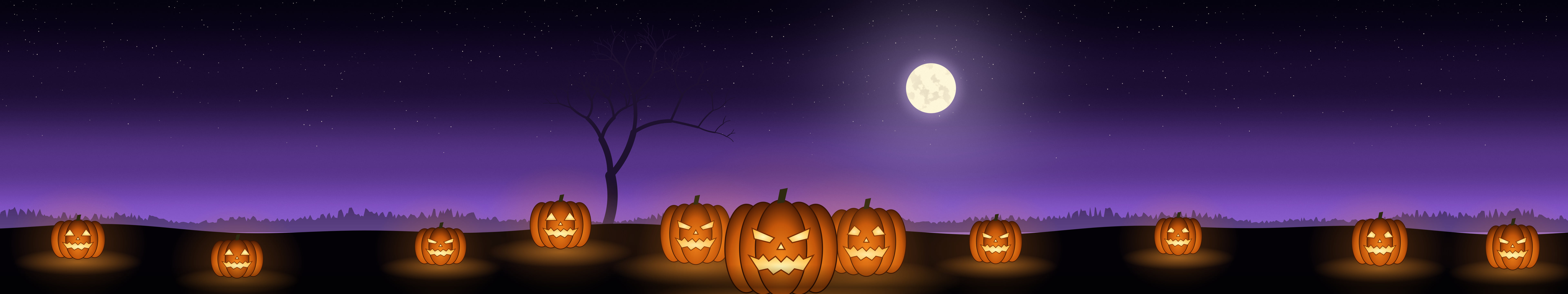 Purple Jack O Lantern Pumpkins triple monitor wallpaper, 7680 × 1440