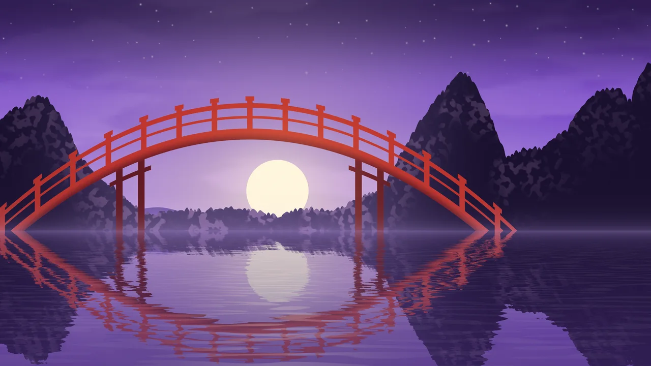 Purple Japanese Garden Bridge desktop wallpaper in 4K
