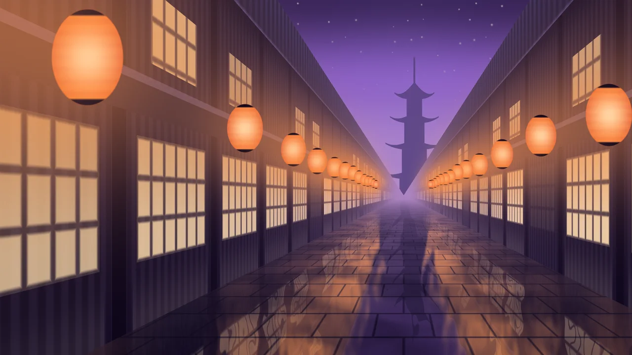 Purple Japanese Lantern Street desktop wallpaper in 4K