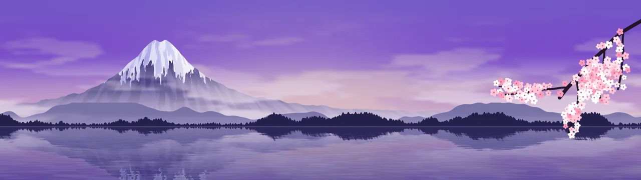 Purple Japanese Mountain and Cherry Blossom dual monitor wallpaper, 7680 × 2160
