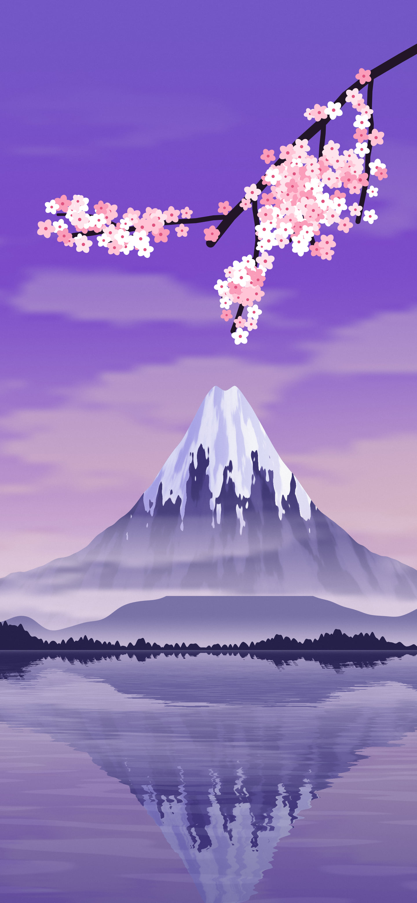 Purple Japanese Mountain and Cherry Blossom wallpaper for iPhone and Android