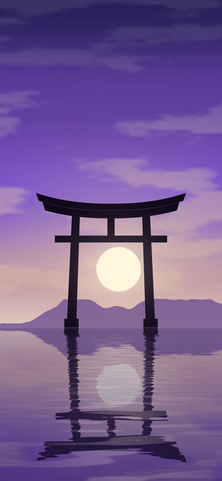 Purple Japanese Torii Gate Sunset wallpaper for iPhone and Android