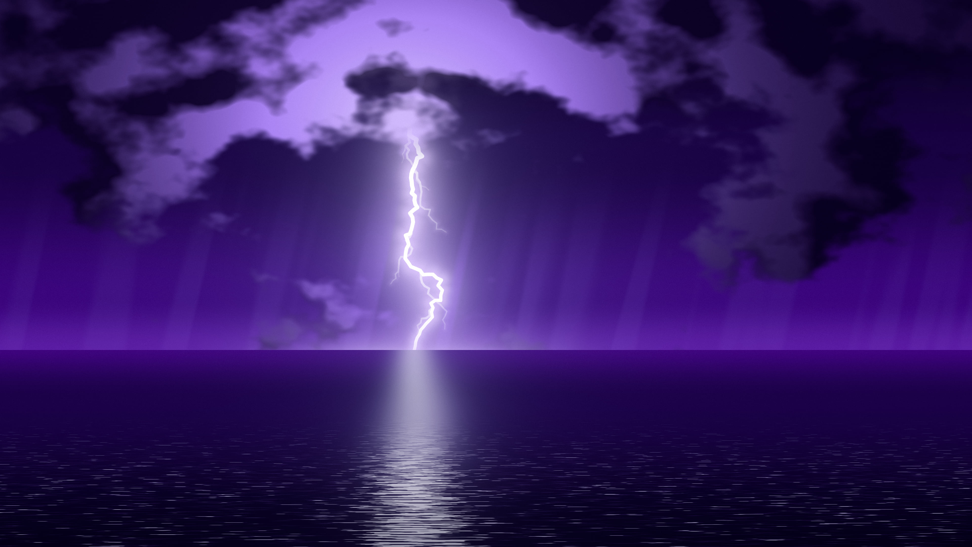 Purple Lightning Over the Ocean desktop wallpaper in 4K