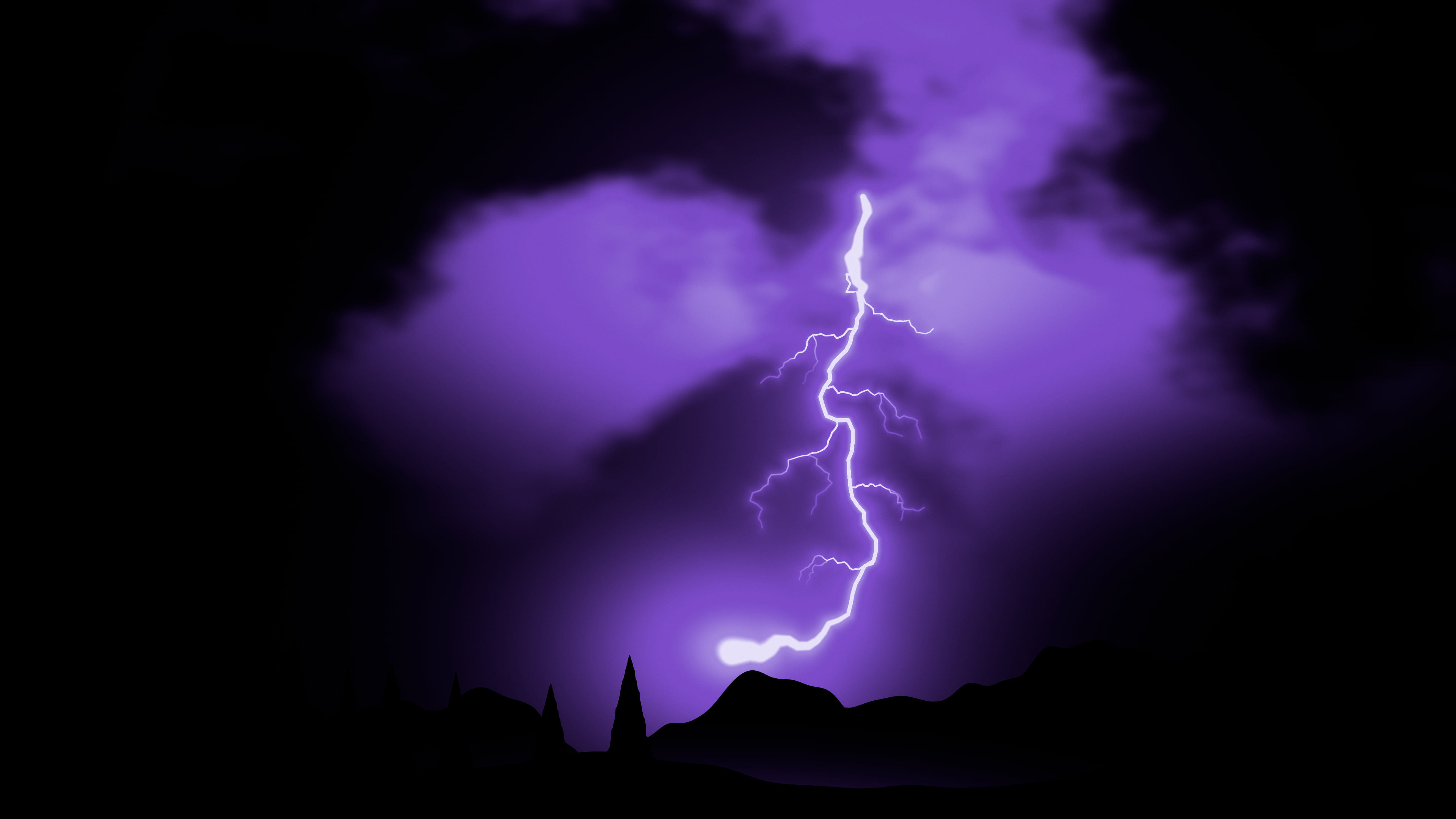 Purple Lightning Strike on Black desktop wallpaper in 4K