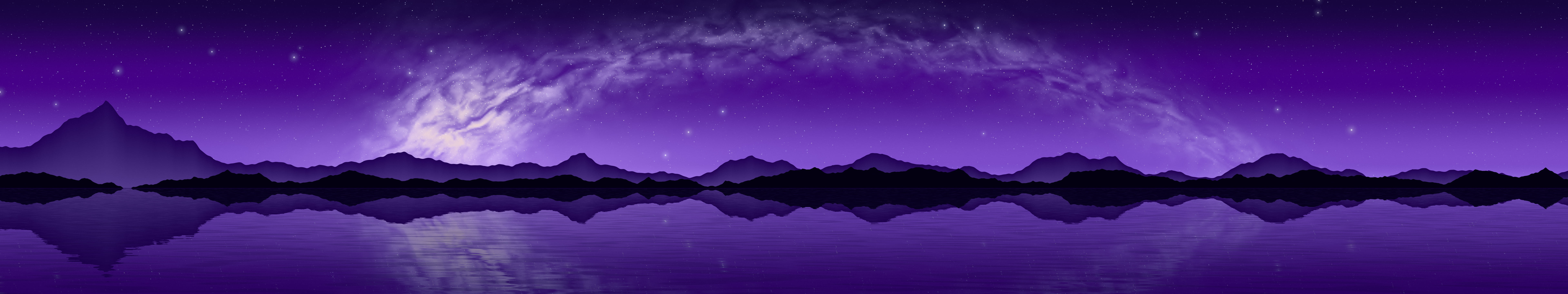 Purple Milky Way over a Lake triple monitor wallpaper, 7680 × 1440