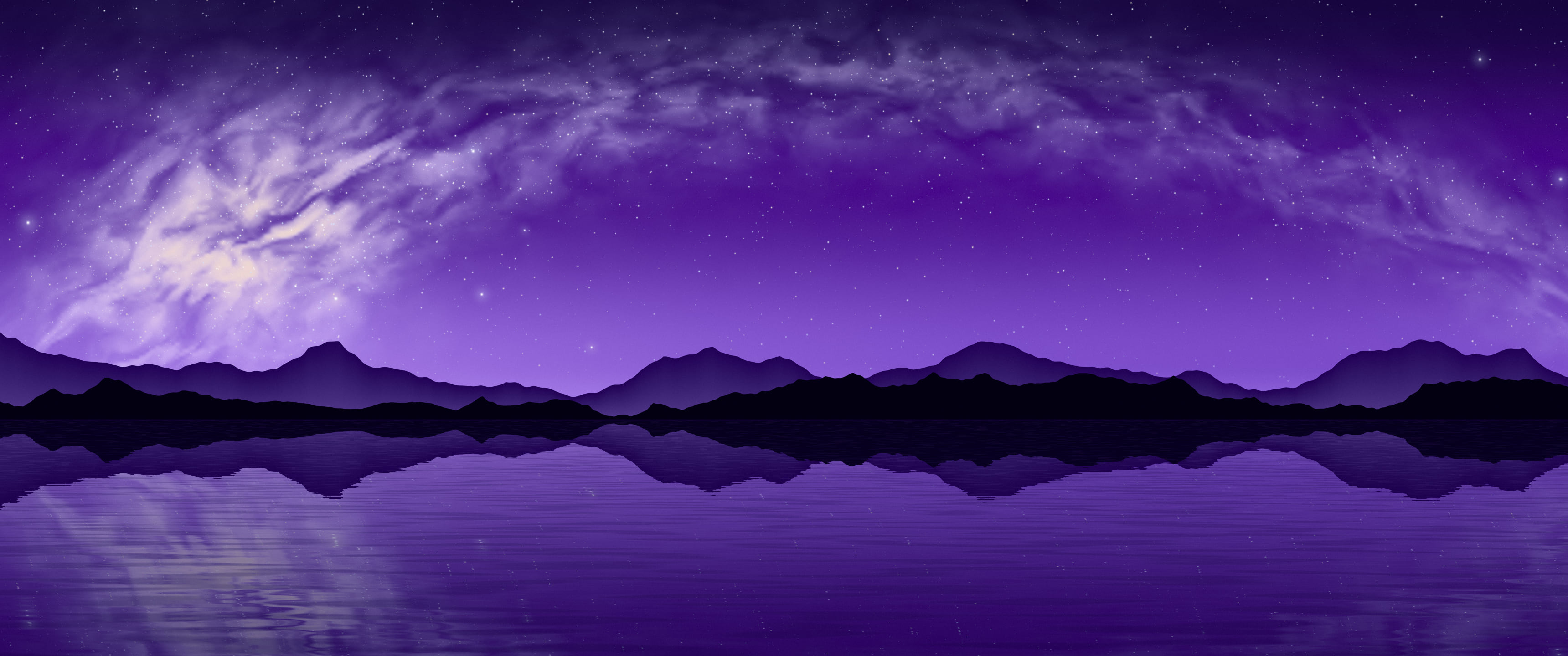 Purple Milky Way over a Lake ultrawide wallpaper, 3440 × 1440