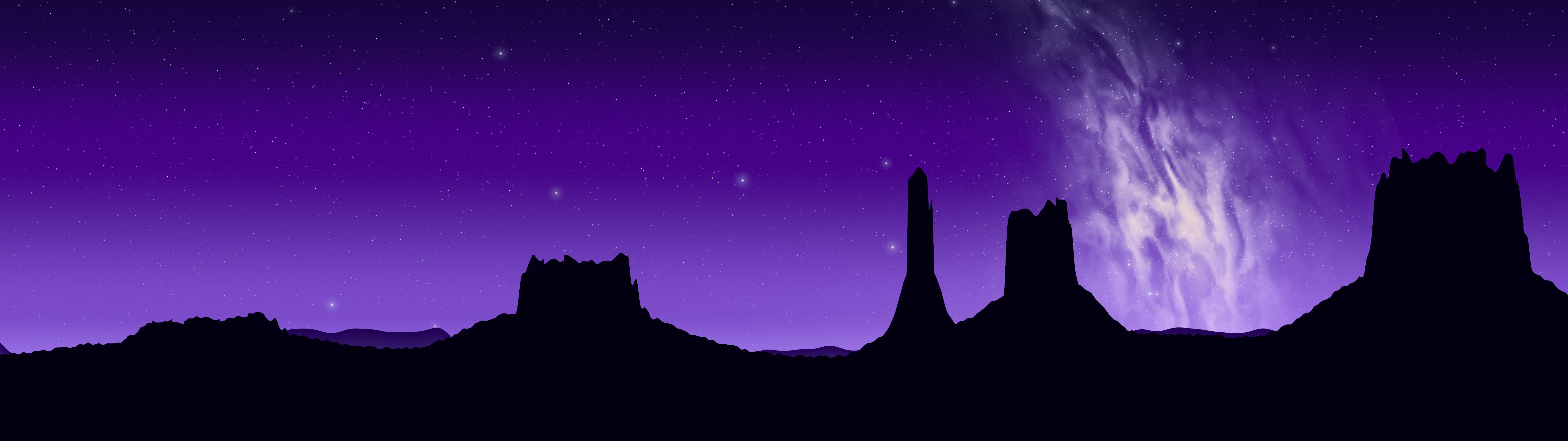 Purple Milky Way over the Desert dual monitor wallpaper, 7680 × 2160