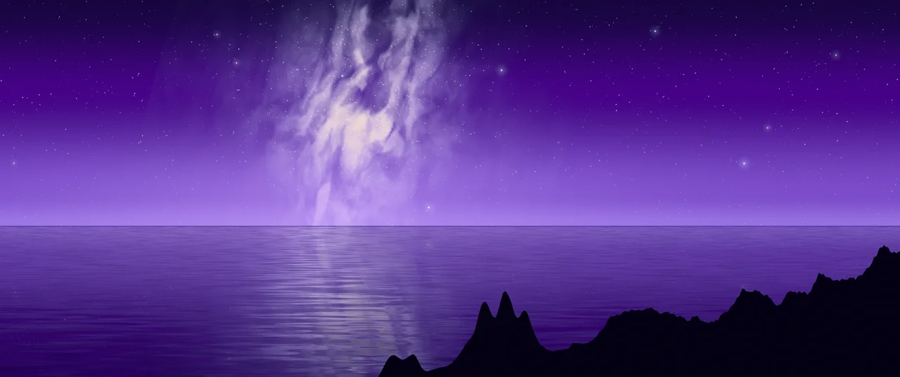 Purple Milky Way over the Ocean ultrawide wallpaper, 3440 × 1440