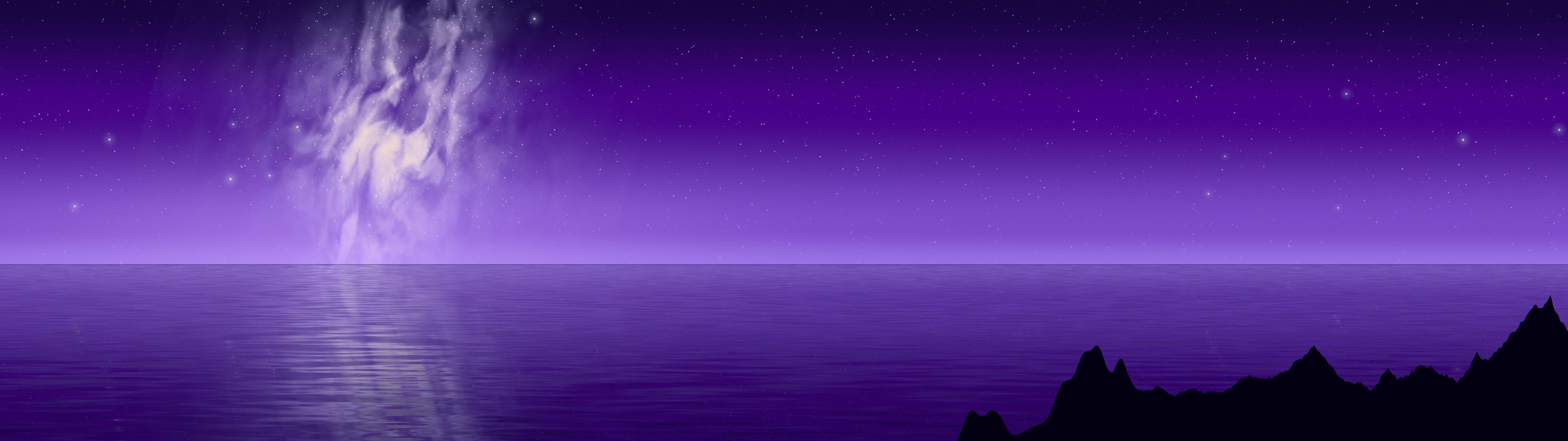 Purple Milky Way over the Ocean dual monitor wallpaper, 7680 × 2160